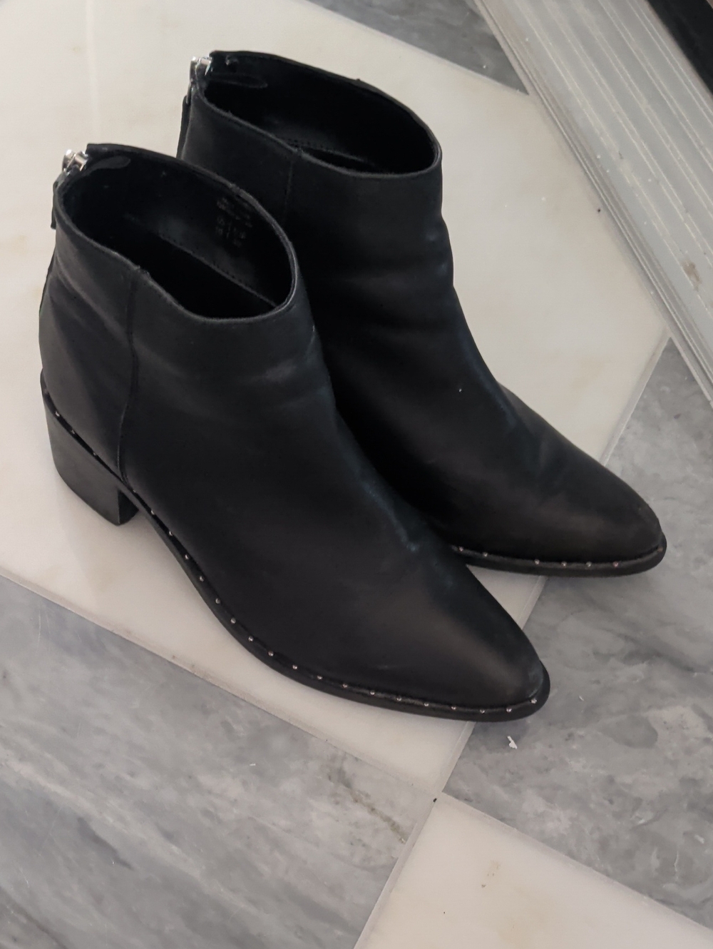 Black Pointed Toe Ankle Booties with Stud Accent